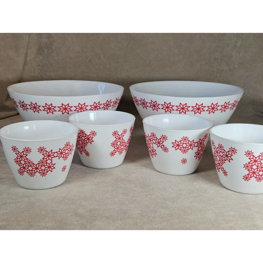 Set Of 6 IKEA Milk Glass Snowflake Bowls 2017 Nordic Snowflakes NEW